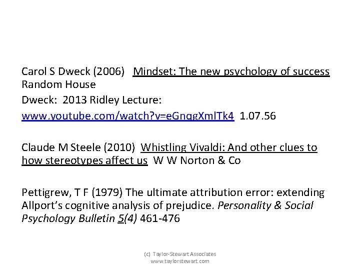 Carol S Dweck (2006) Mindset: The new psychology of success Random House Dweck: 2013