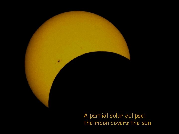 A partial solar eclipse: the moon covers the sun 