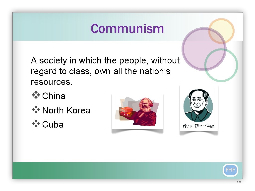 Communism A society in which the people, without regard to class, own all the