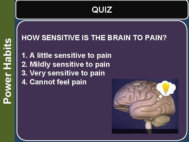 Power Habits QUIZ HOW SENSITIVE IS THE BRAIN TO PAIN? 1. A little sensitive