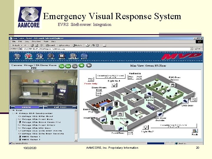 Emergency Visual Response System EVRS Site. Browser: Integration 10/2/2020 AAMCORE, Inc. Proprietary Information 20