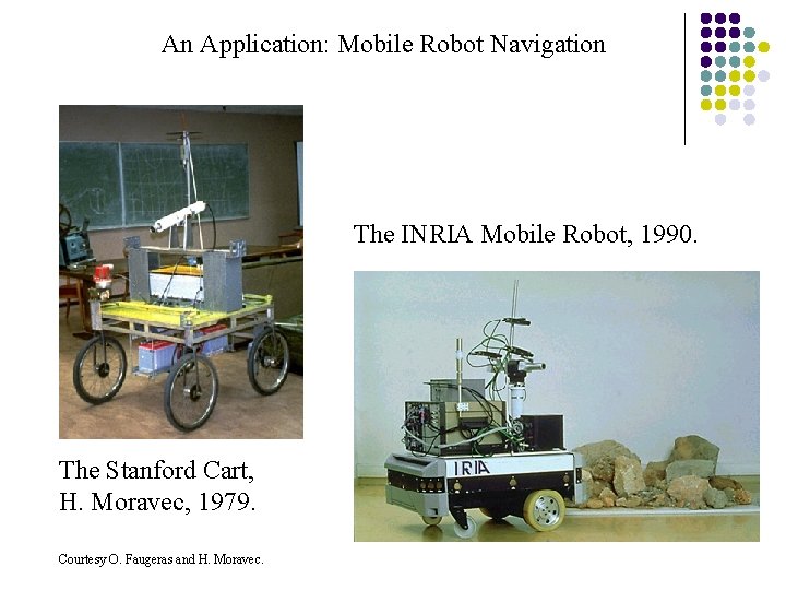 An Application: Mobile Robot Navigation The INRIA Mobile Robot, 1990. The Stanford Cart, H.