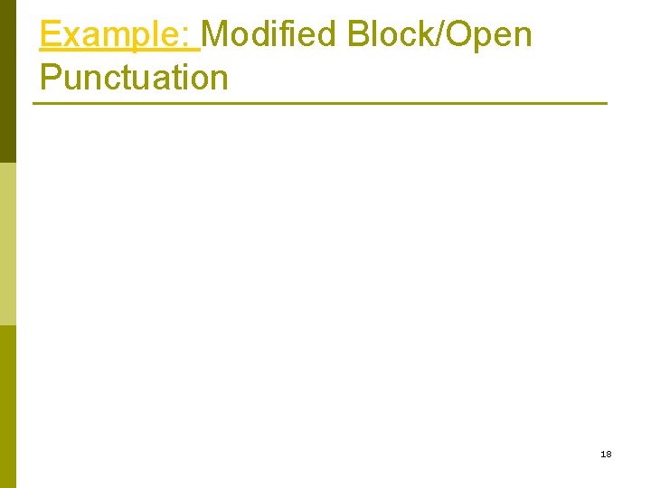 Example: Modified Block/Open Punctuation 18 