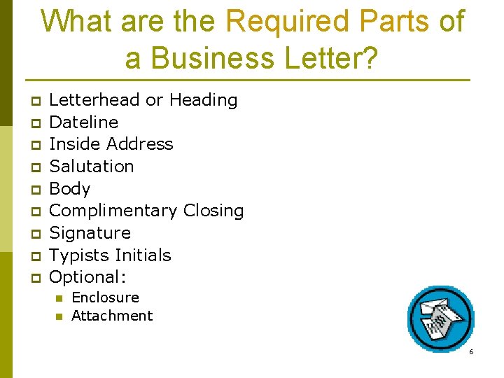 What are the Required Parts of a Business Letter? p p p p p