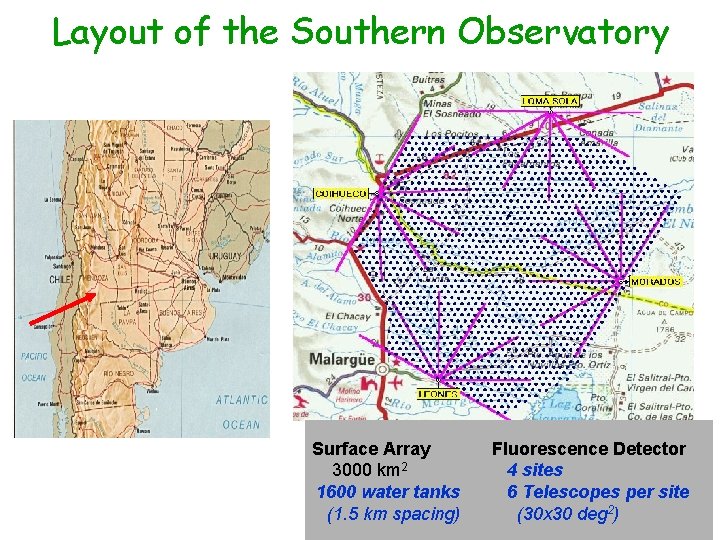 Layout of the Southern Observatory Surface Array 3000 km 2 1600 water tanks (1.