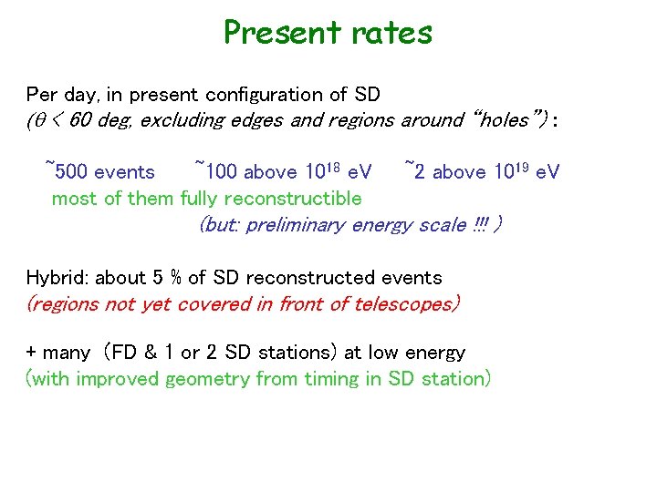 Present rates Per day, in present configuration of SD (q < 60 deg, excluding