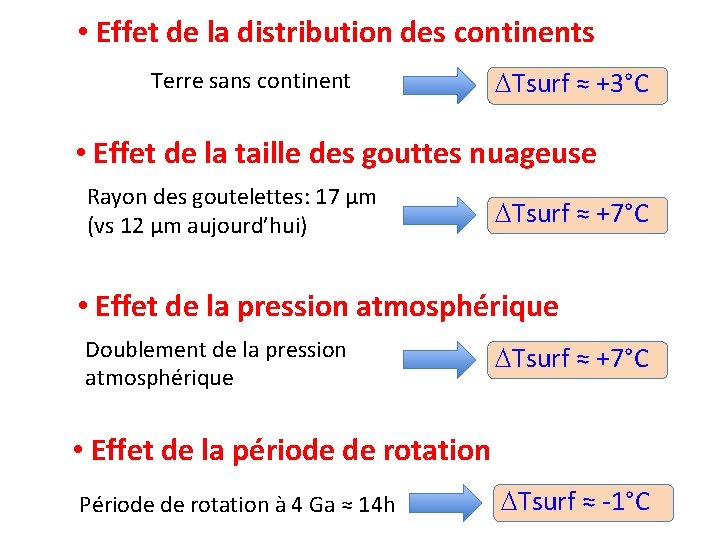  • Effet de la distribution des continents Terre sans continent DTsurf ≈ +3°C