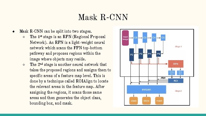 Mask R-CNN ● Mask R-CNN can be split into two stages. ○ The 1