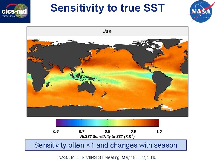 Sensitivity to true SST Sensitivity often <1 and changes with season NASA MODIS-VIIRS ST