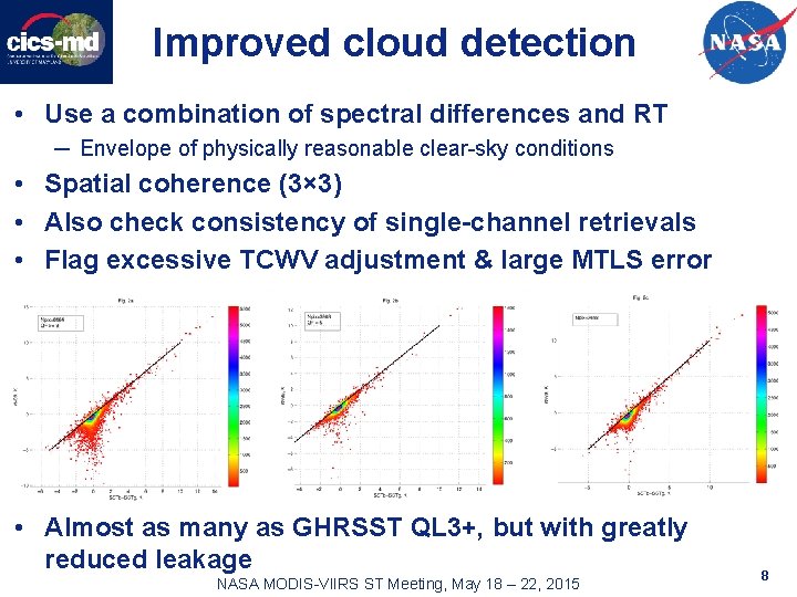 Improved cloud detection • Use a combination of spectral differences and RT ─ Envelope