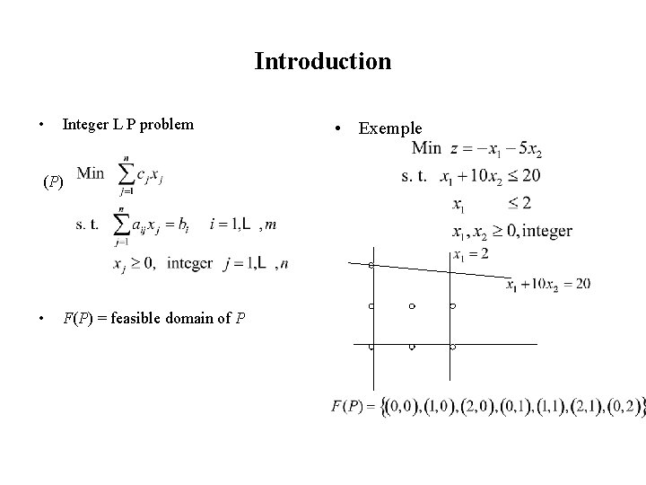 Introduction • Integer L P problem (P) • F(P) = feasible domain of P