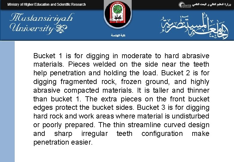 Bucket 1 is for digging in moderate to hard abrasive materials. Pieces welded on