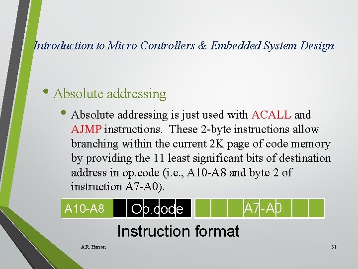 Introduction to Micro Controllers & Embedded System Design • Absolute addressing is just used