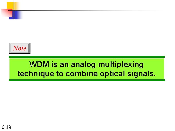 Note WDM is an analog multiplexing technique to combine optical signals. 6. 19 