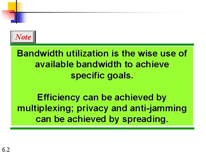 Note Bandwidth utilization is the wise use of available bandwidth to achieve specific goals.