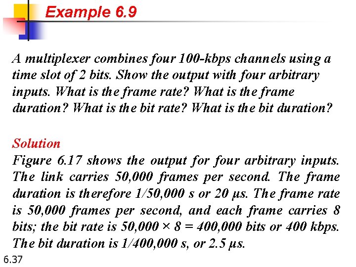 Example 6. 9 A multiplexer combines four 100 -kbps channels using a time slot