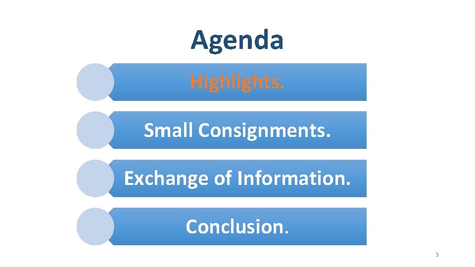 Agenda Highlights. Small Consignments. Exchange of Information. Conclusion. 3 