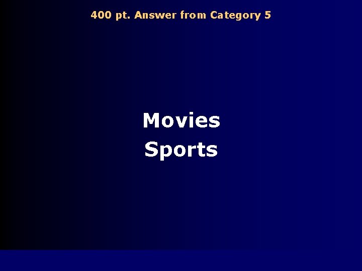400 pt. Answer from Category 5 Movies Sports 