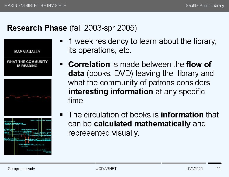 MAKING VISIBLE THE INVISIBLE Seattle Public Library Research Phase (fall 2003 -spr 2005) §