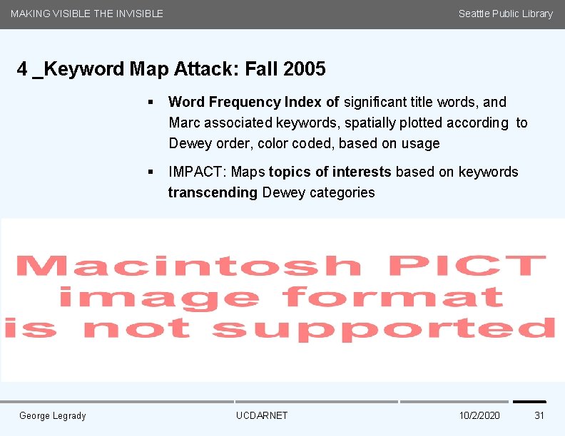 MAKING VISIBLE THE INVISIBLE Seattle Public Library 4 _Keyword Map Attack: Fall 2005 §