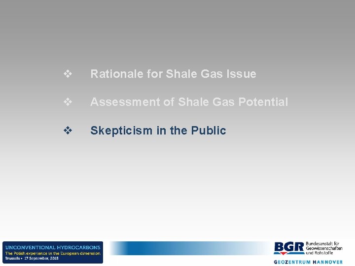 v Rationale for Shale Gas Issue v Assessment of Shale Gas Potential v Skepticism