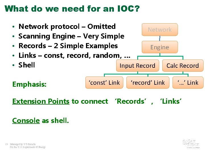 What do we need for an IOC? • • • Network protocol – Omitted