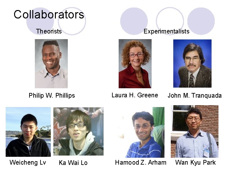 Collaborators Theorists Philip W. Phillips Weicheng Lv Ka Wai Lo Experimentalists Laura H. Greene