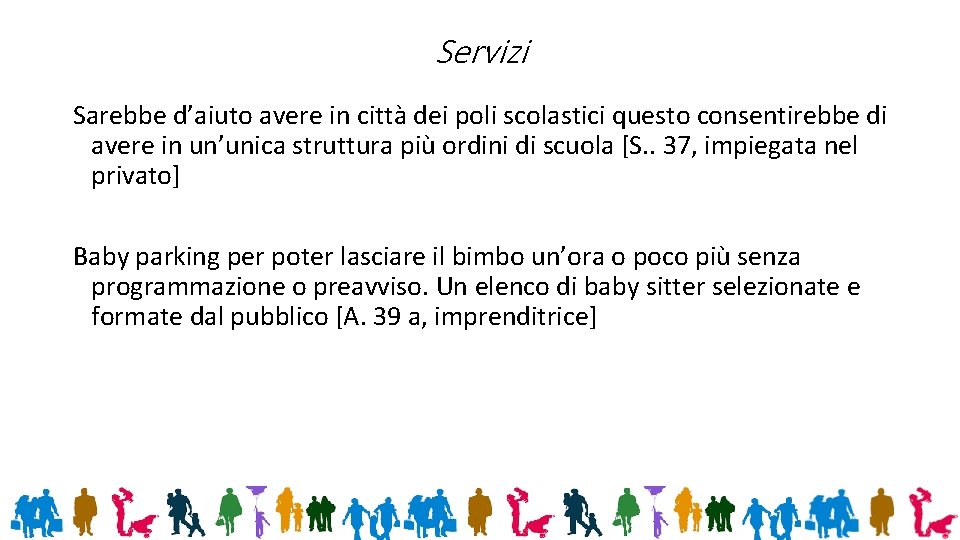 Servizi Sarebbe d’aiuto avere in città dei poli scolastici questo consentirebbe di avere in