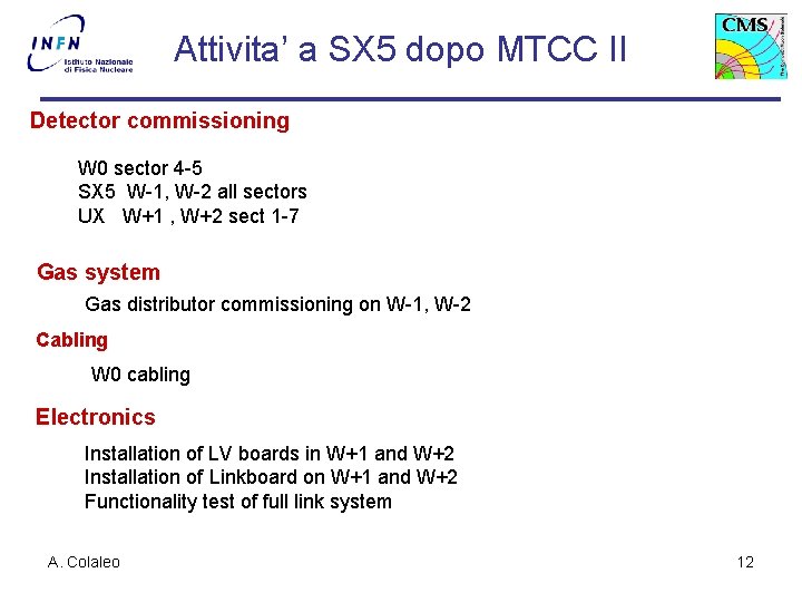 Attivita’ a SX 5 dopo MTCC II Detector commissioning W 0 sector 4 -5