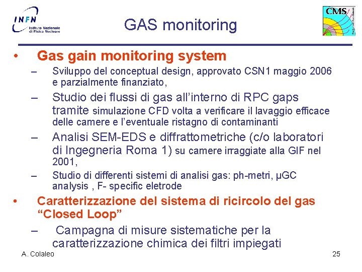 GAS monitoring • Gas gain monitoring system – Sviluppo del conceptual design, approvato CSN