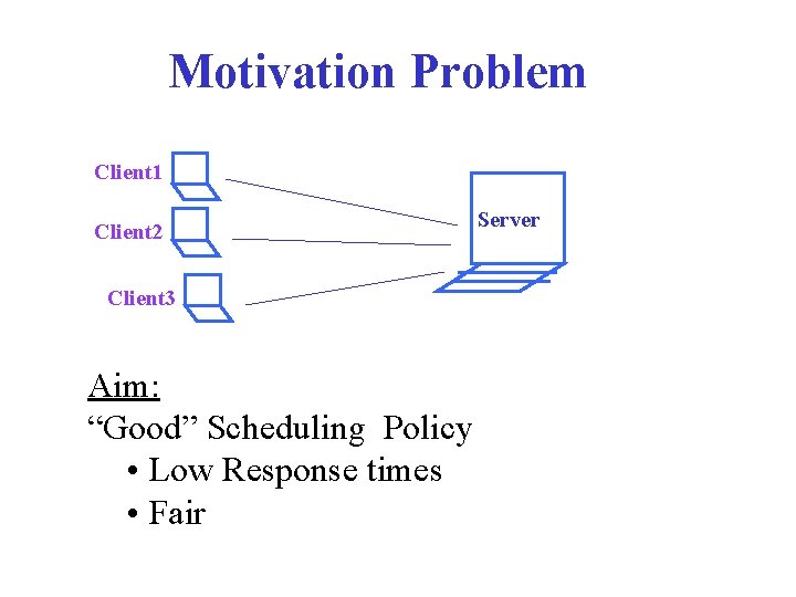 Motivation Problem Client 1 Client 2 Client 3 Aim: “Good” Scheduling Policy • Low