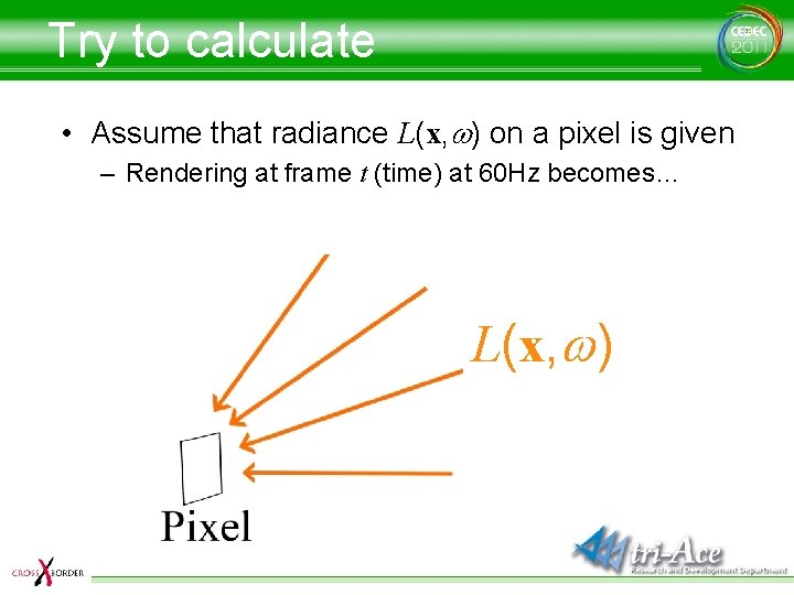 Try to calculate • Assume that radiance L(x, w) on a pixel is given