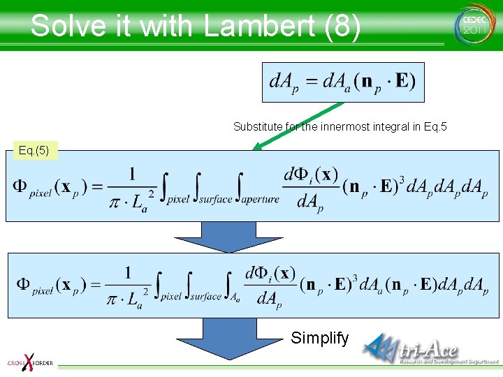 Solve it with Lambert (8) Substitute for the innermost integral in Eq. 5 Eq. Solve it with Lambert (8) Substitute for the innermost integral in Eq. 5 Eq.