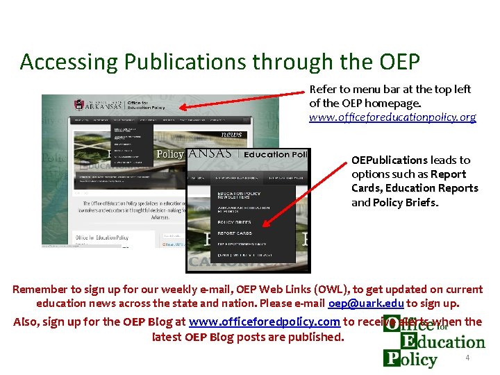 Accessing Publications through the OEP Refer to menu bar at the top left of