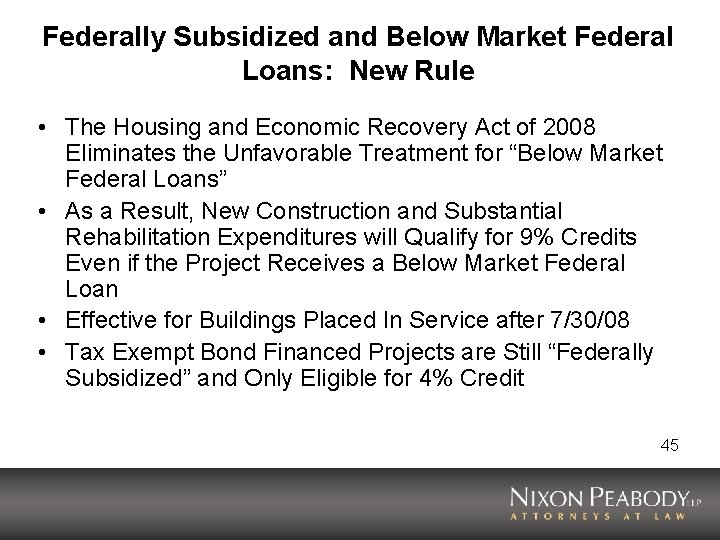 Federally Subsidized and Below Market Federal Loans: New Rule • The Housing and Economic