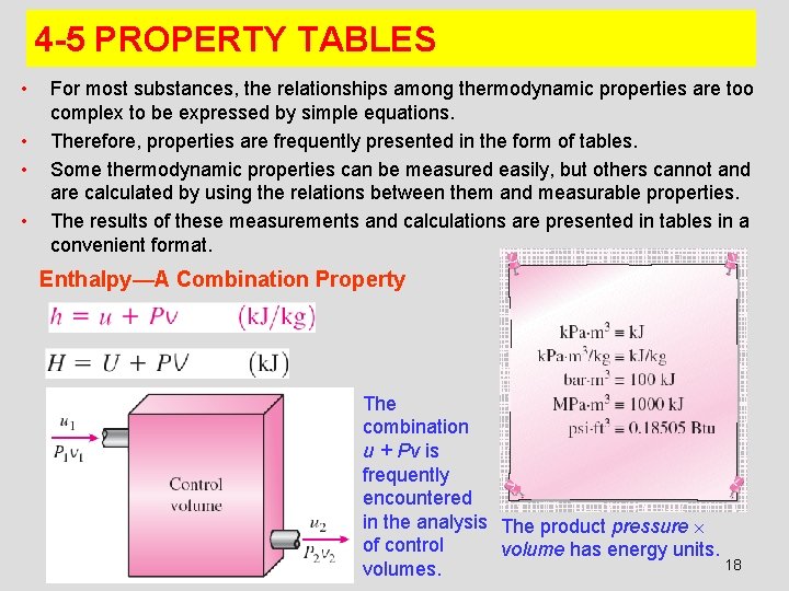 4 -5 PROPERTY TABLES • • For most substances, the relationships among thermodynamic properties