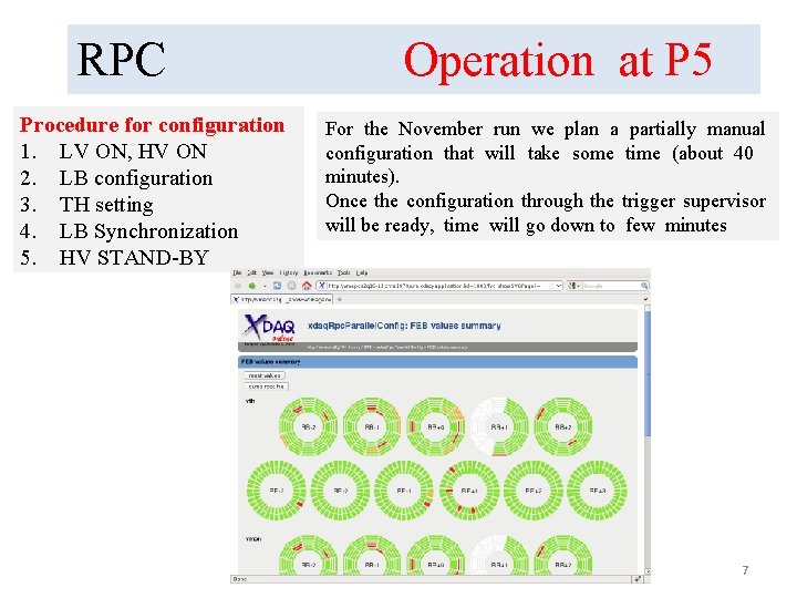 RPC Operation at P 5 Procedure for configuration 1. LV ON, HV ON 2.