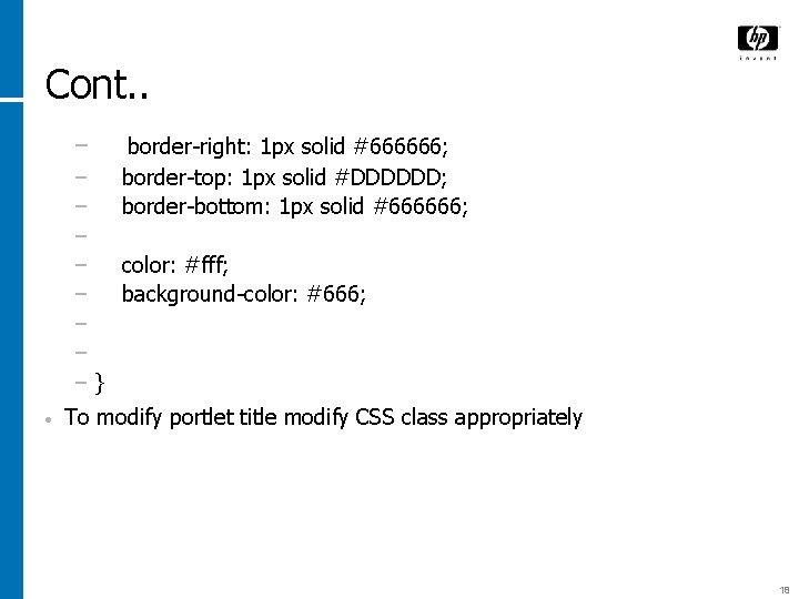 Cont. . − border-right: 1 px solid #666666; border-top: 1 px solid #DDDDDD; border-bottom: