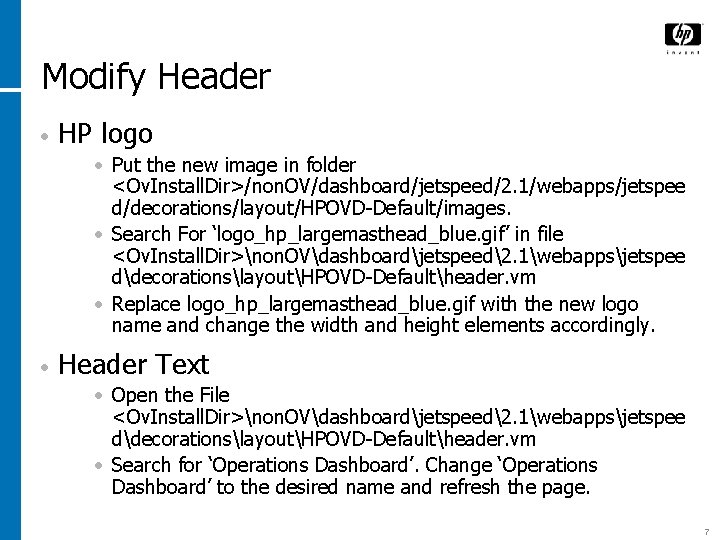 Modify Header • HP logo • Put the new image in folder <Ov. Install.