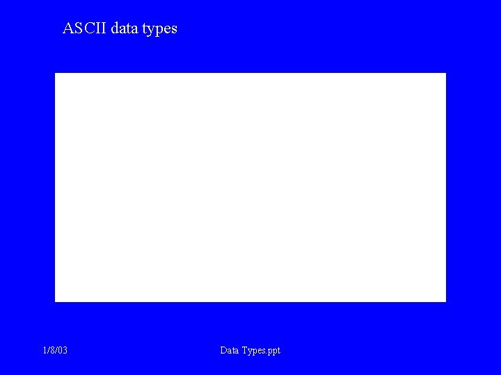 ASCII data types 1/8/03 Data Types. ppt 