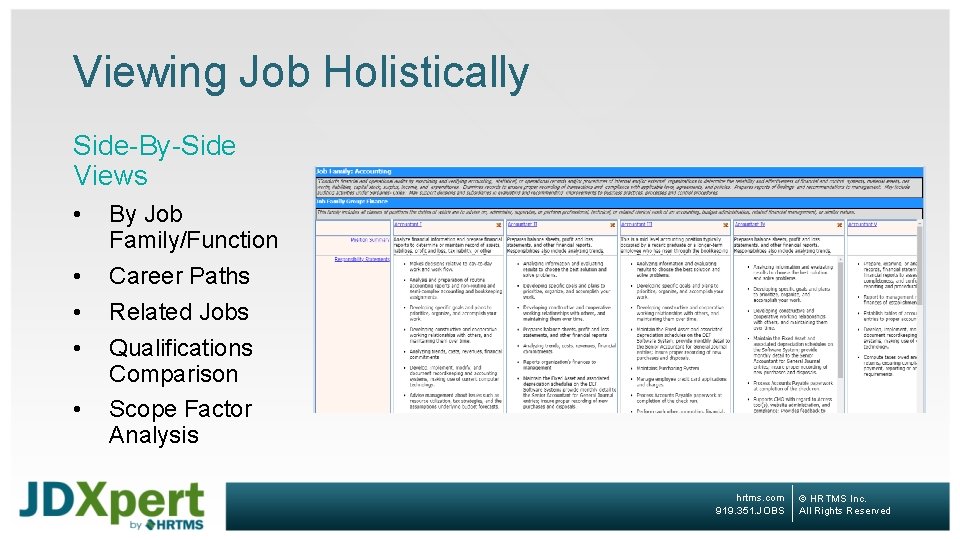 Viewing Job Holistically Side-By-Side Views • • • By Job Family/Function Career Paths Related