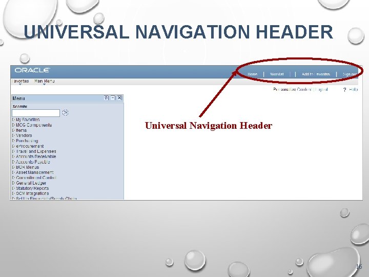 UNIVERSAL NAVIGATION HEADER Universal Navigation Header 16 