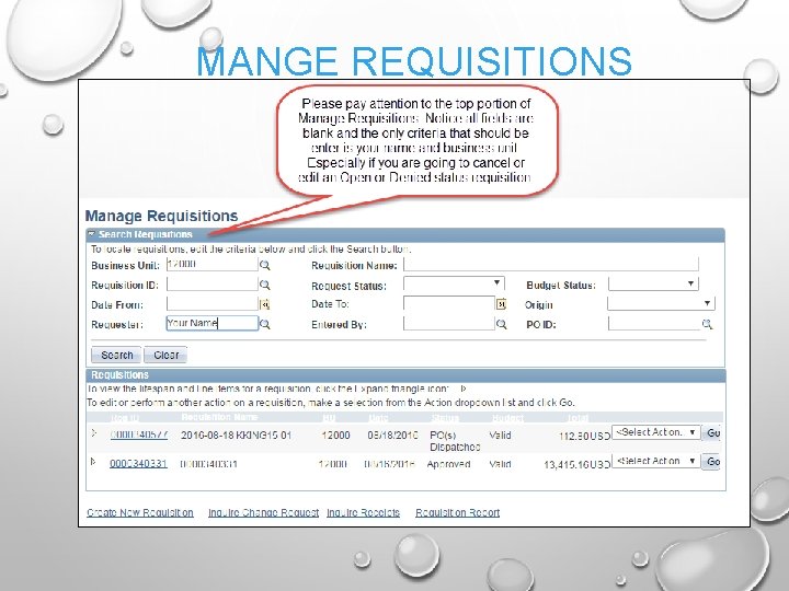 MANGE REQUISITIONS 