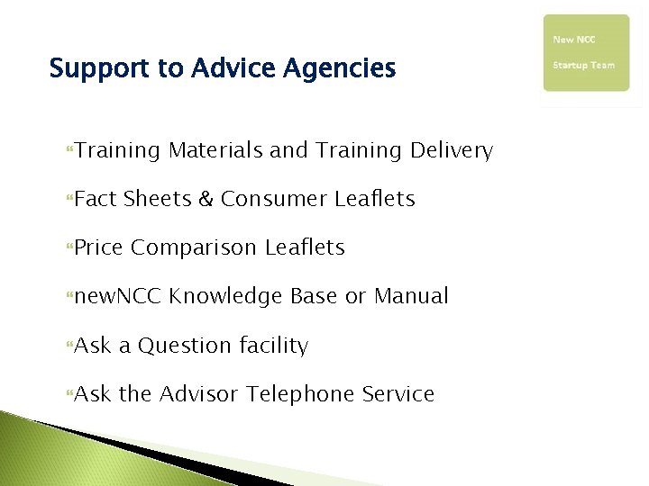 Support to Advice Agencies Training Fact Materials and Training Delivery Sheets & Consumer Leaflets