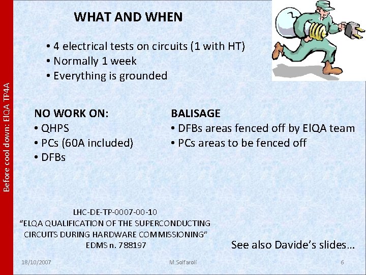 WHAT AND WHEN Before cool down: El. QA TP 4 A • 4 electrical