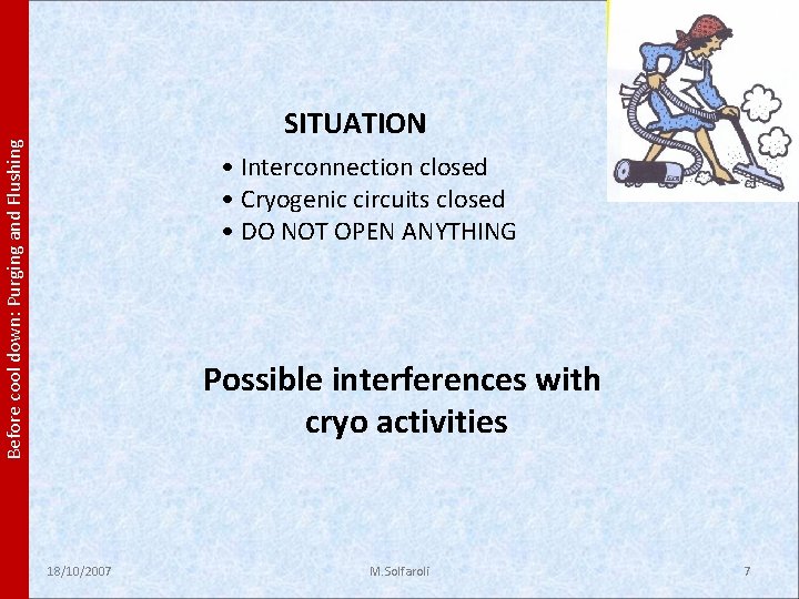 Before cool down: Purging and Flushing SITUATION • Interconnection closed • Cryogenic circuits closed