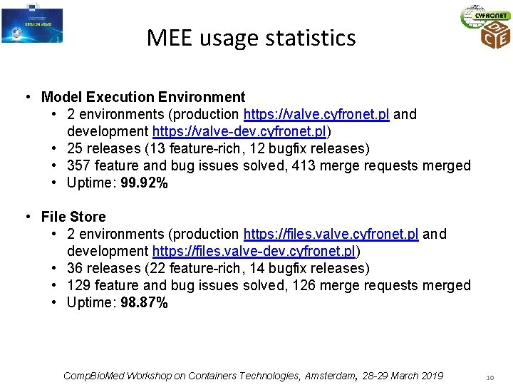 MEE usage statistics • Model Execution Environment • 2 environments (production https: //valve. cyfronet.