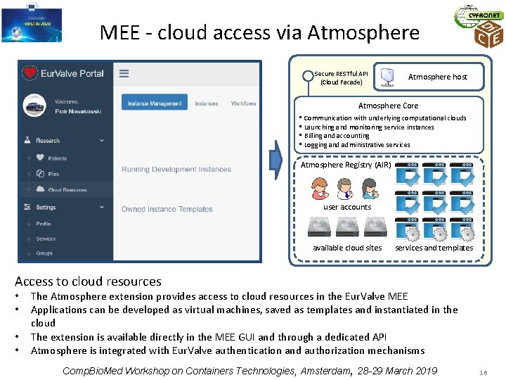 MEE - cloud access via Atmosphere Secure RESTful API (Cloud Facade) Atmosphere host Atmosphere