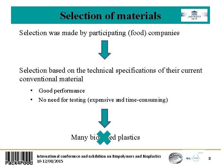 Selection of materials Selection was made by participating (food) companies Selection based on the