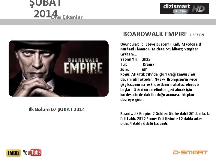 ŞUBAT 2014 Öne Çıkanlar BOARDWALK EMPIRE 3. SEZON Oyuncular: : Steve Buscemi, Kelly Macdonald,